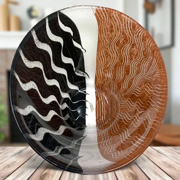 Vtg 1998 Kosta Boda x Monica Backstrom Tongo Line Glass Bowl Black